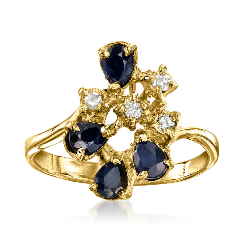 C. 1980 Vintage .80 ct. t.w. Sapphire and .10 ct. t.w. Diamond Cluster Ring in 18kt Yellow Gold. Size 6 image number 0