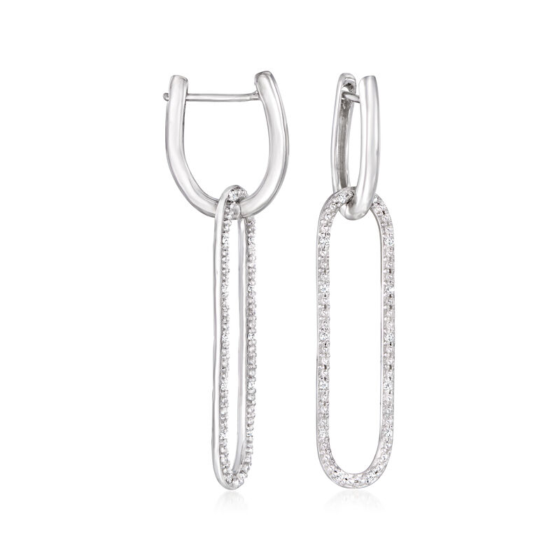 .15 ct. t.w. Diamond Paper Clip Link Removable Hoop Drop Earrings in Sterling Silver image number 2