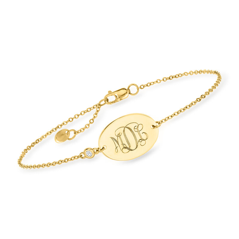 14kt Yellow Gold Personalized Oval Bracelet with Single Diamond image number 0