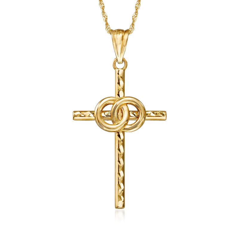 14kt Yellow Gold Marriage Cross Pendant Necklace image number 1