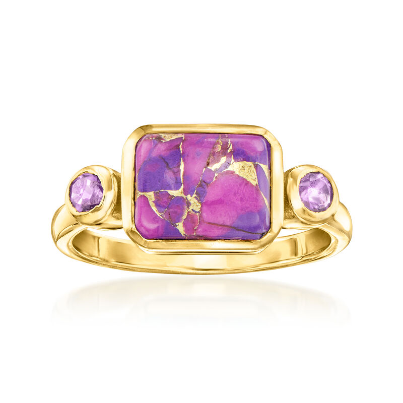 Purple Turquoise and .10 ct. t.w. Amethyst Ring in 18kt Gold Over Sterling image number 0