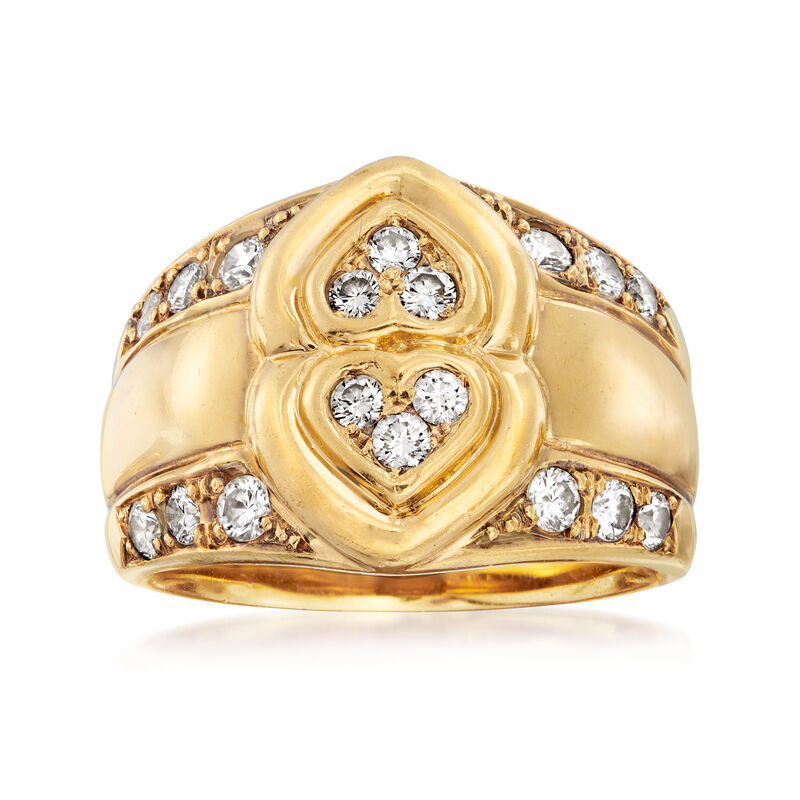 C. 1980 Vintage Dior .50 ct. t.w. Diamond Double-Heart Ring in 18kt Yellow Gold image number 0