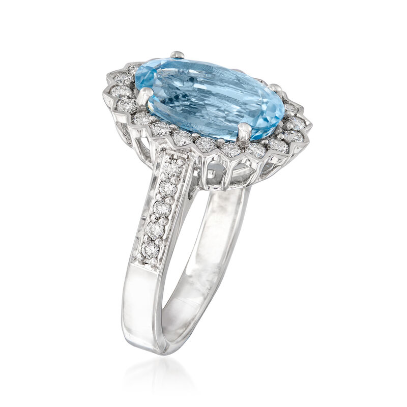 4.30 Carat Aquamarine and .64 ct. t.w. Diamond Ring in 14kt White Gold image number 2