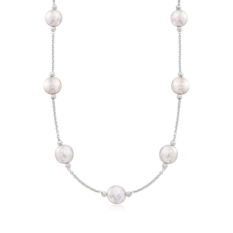 13-14mm Cultured Baroque Coin Pearl   Station Necklace in Sterling Silver  image number 0