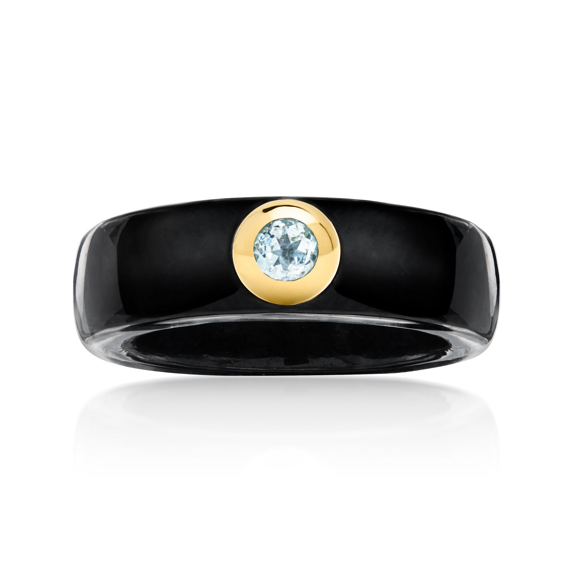 Black Jade and .30 Carat Sky Blue Topaz Ring with 14kt Yellow Gold