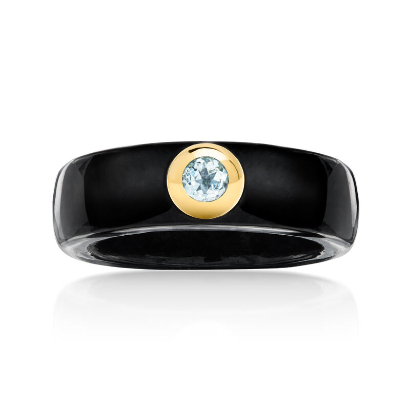 Black Jade and .30 Carat Sky Blue Topaz Ring with 14kt Yellow Gold image number 0