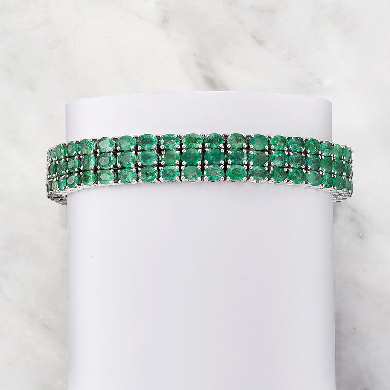 20.00 ct. t.w. Emerald Three-Row Tennis Bracelet in Sterling Silver image number 2
