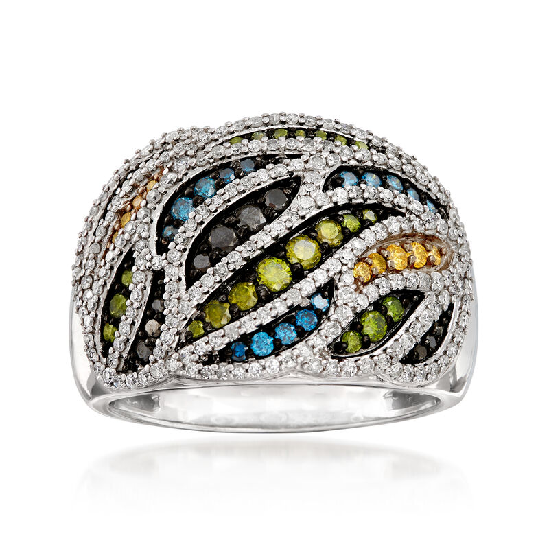 1.00 ct. t.w. Multicolored Diamond Dome Ring in 14kt White Gold image number 0