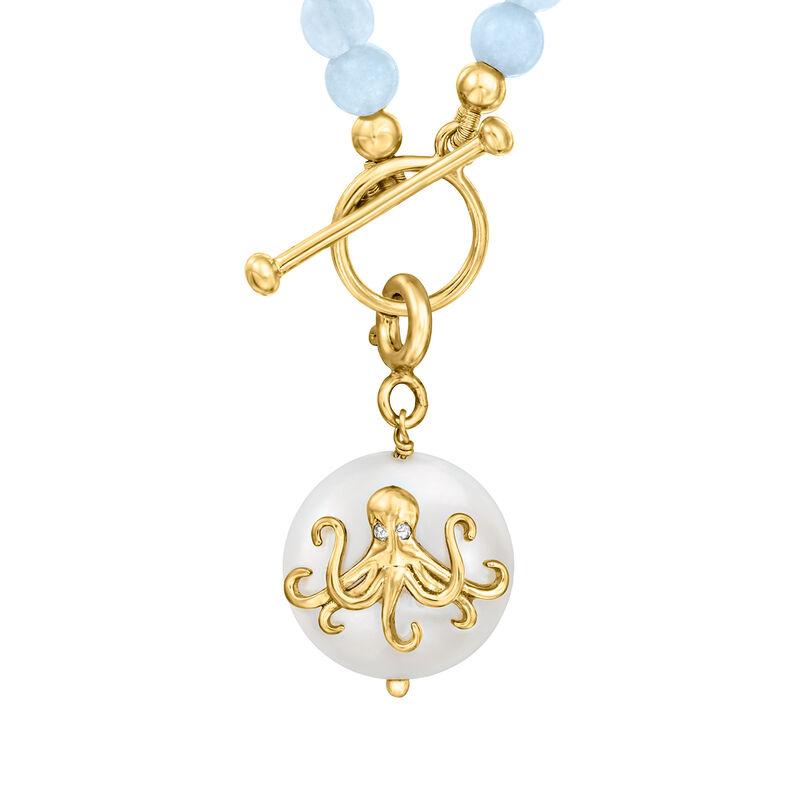 6-13mm Cultured Coin Pearl and 18kt Gold Over Sterling Octopus Charm with White Topaz  image number 2