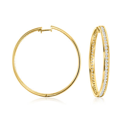 2.90 ct. t.w. CZ Hoop Earrings in 18kt Gold Over Sterling