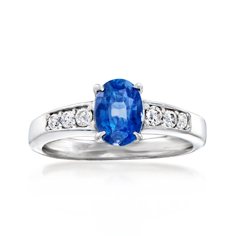 C. 1990 Vintage 1.60 Carat Sapphire and .19 ct. t.w. Diamond Ring in Platinum. Size 5.75 image number 0