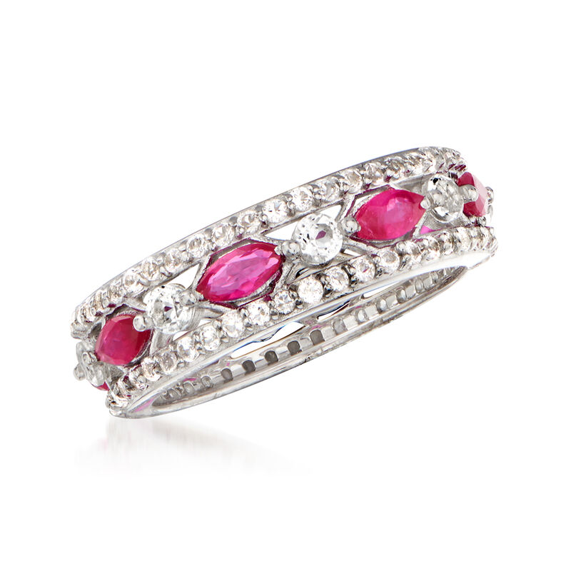 1.60 ct. t.w. White Topaz and 1.45 ct. t.w. Ruby Eternity Ring in Sterling Silver. Size 8 image number 3