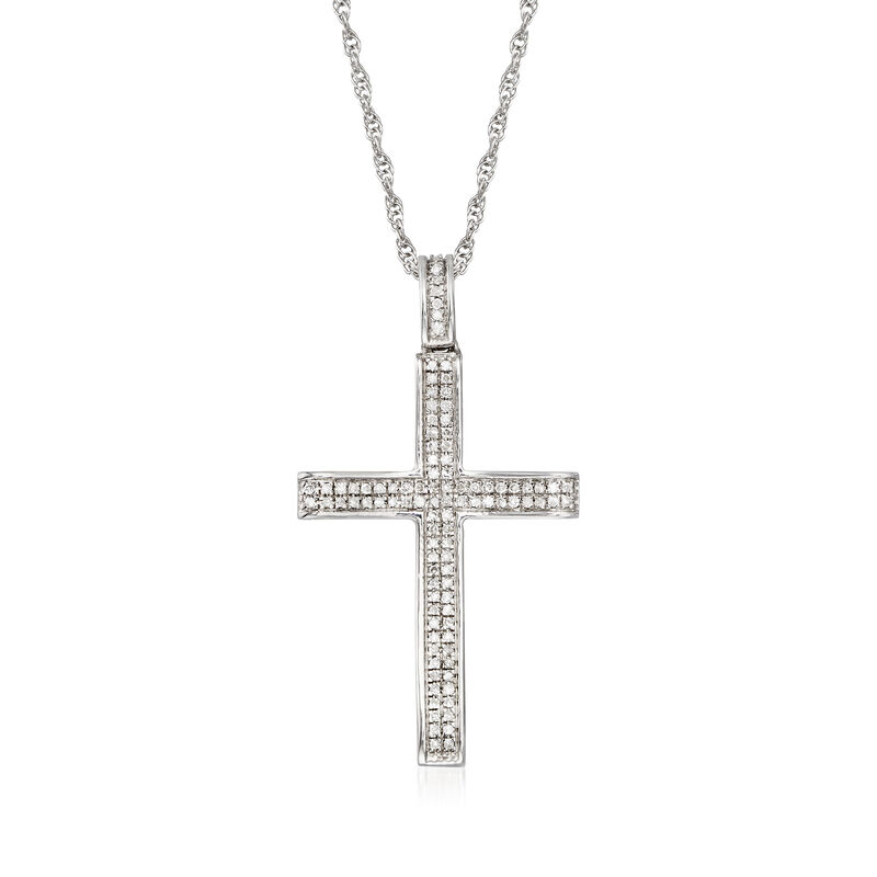 .14 ct. t.w. Diamond Double-Row Cross Pendant Necklace in Sterling Silver image number 0
