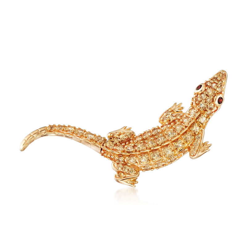 1.30 ct. t.w. Citrine Lizard Pendant with Garnet Accents in 18kt Gold Over Sterling  image number 1