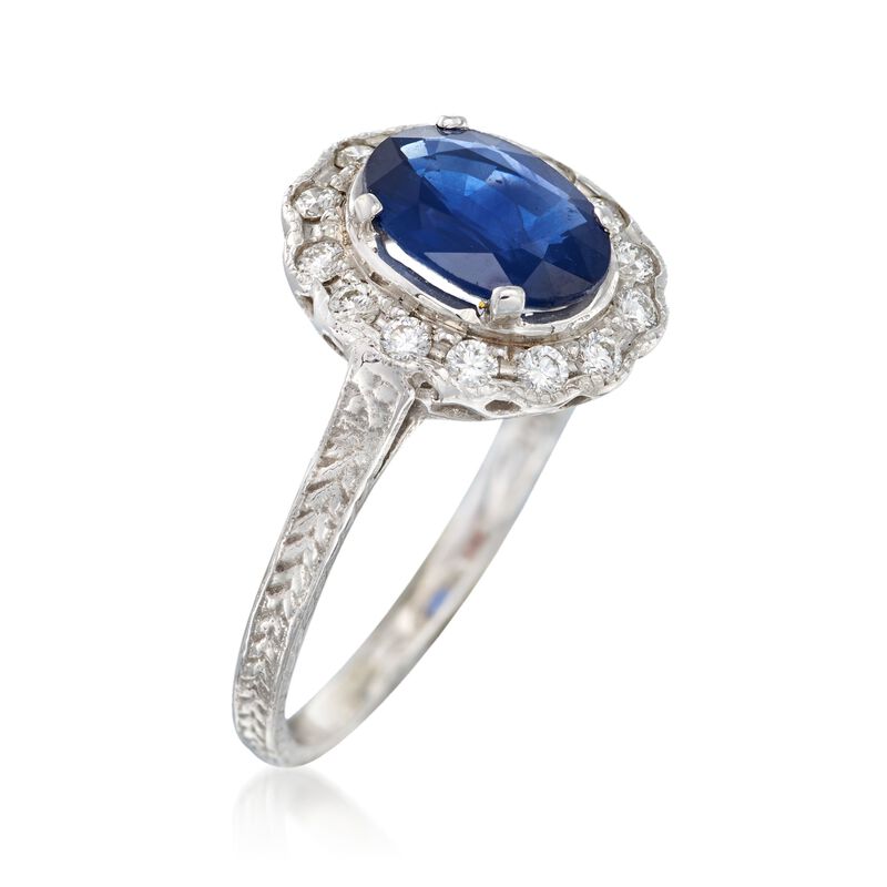 C. 2000 Vintage 1.26 Carat Sapphire and .25 ct. t.w. Diamond Ring in 14kt White Gold. Size 5.75 image number 2