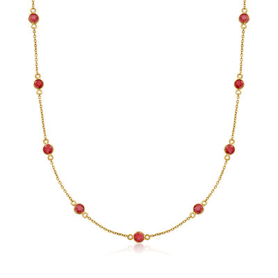 3.10 ct. t.w. Ruby Station Necklace in 18kt Gold Over Sterling