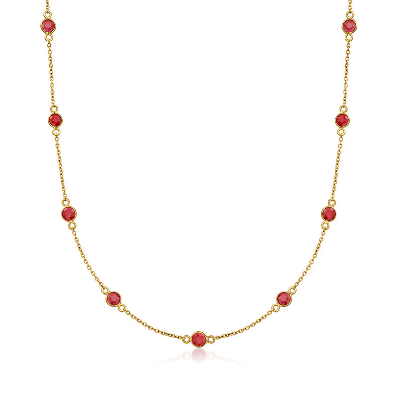 3.10 ct. t.w. Ruby Station Necklace in 18kt Gold Over Sterling image number 0