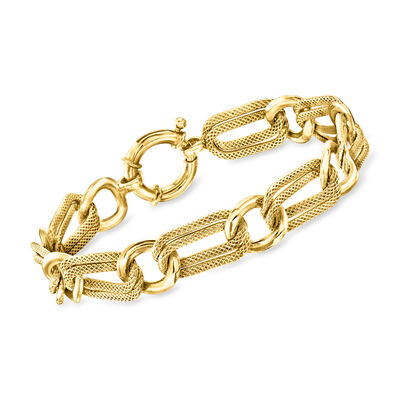 14kt Yellow Gold-Plated Alternating Oval and Round-Link Bracelet