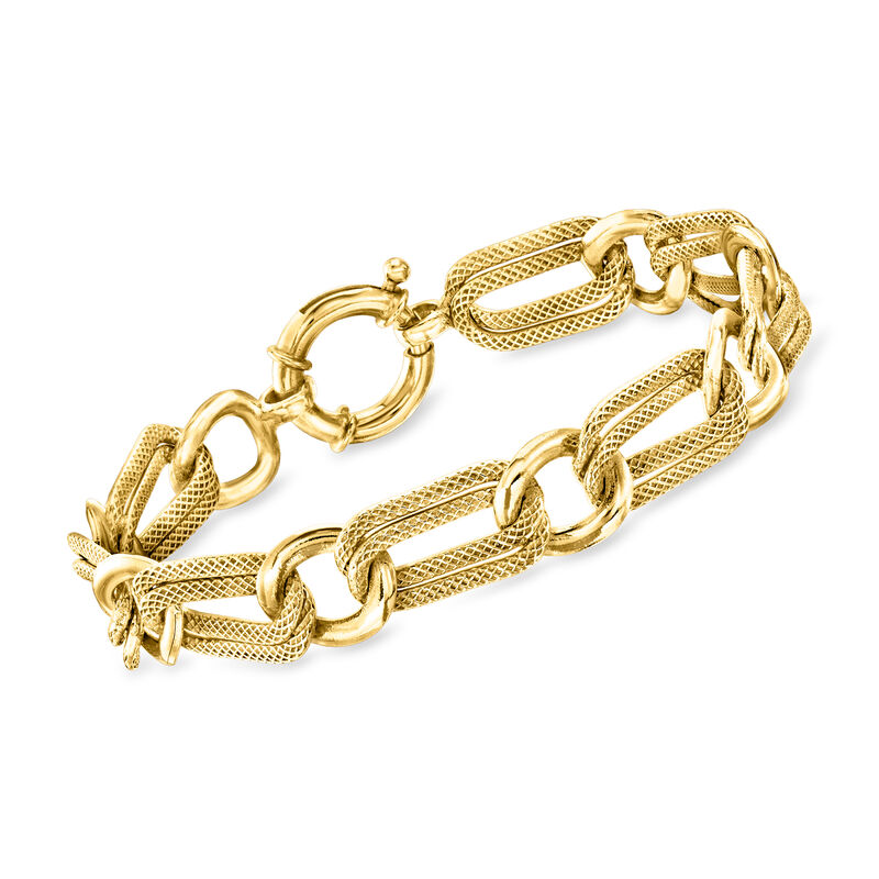 14kt Yellow Gold-Plated Alternating Oval and Round-Link Bracelet image number 0