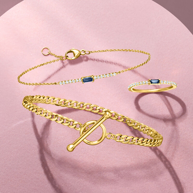 .10 Carat Sapphire and .11 ct. t.w. Diamond Bar Bracelet in 14kt Yellow Gold image number 2