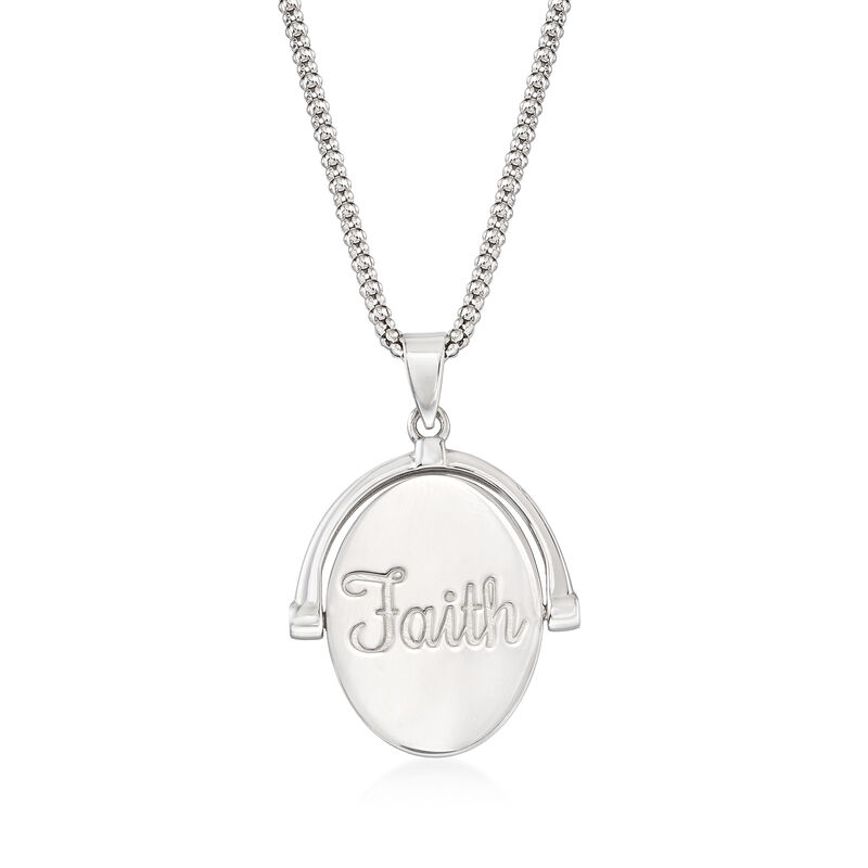 Sterling Silver Reversible Faith and Cross Necklace. 18&quot; image number 2