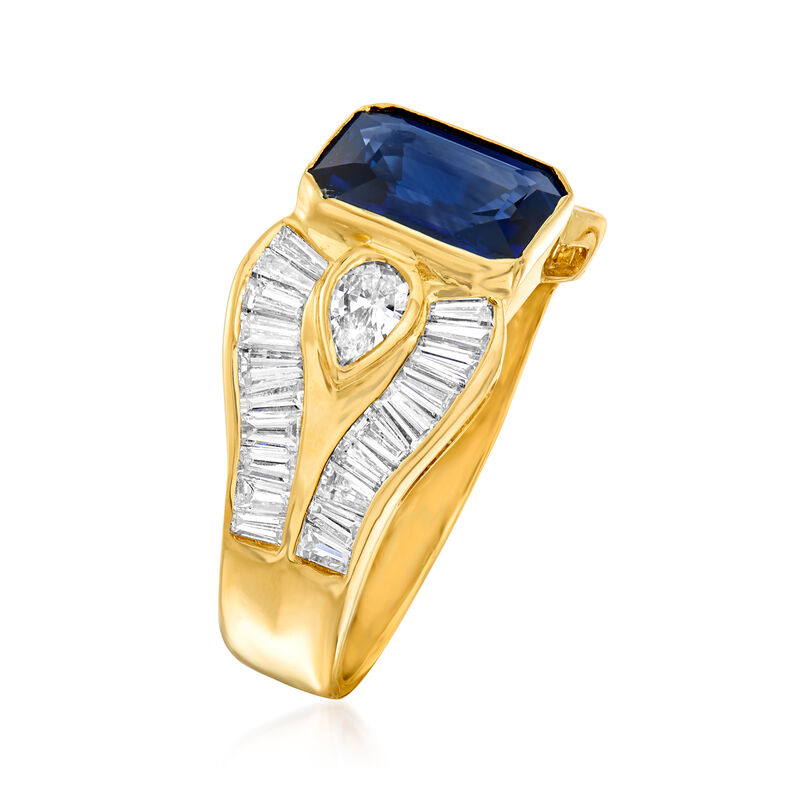 C. 1980 Vintage 2.30 Carat Sapphire and 1.56 ct. t.w. Diamond Ring in 18kt Yellow Gold image number 2