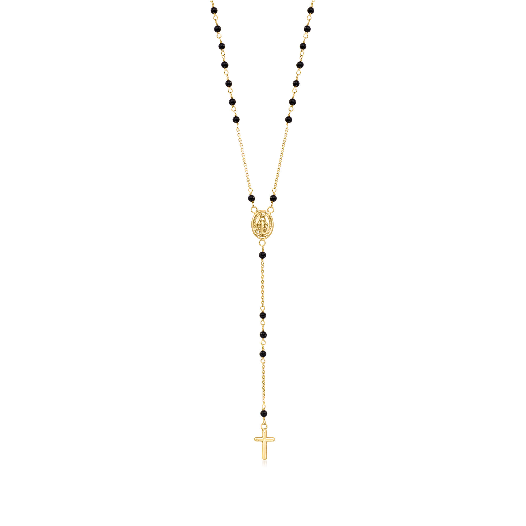 MORELLATO 2904 １POINT GOLD ONYX ALMOND MOTIFS NECKRACE Italian Onyx Bead Rosary Necklace in 18kt Yellow Gold