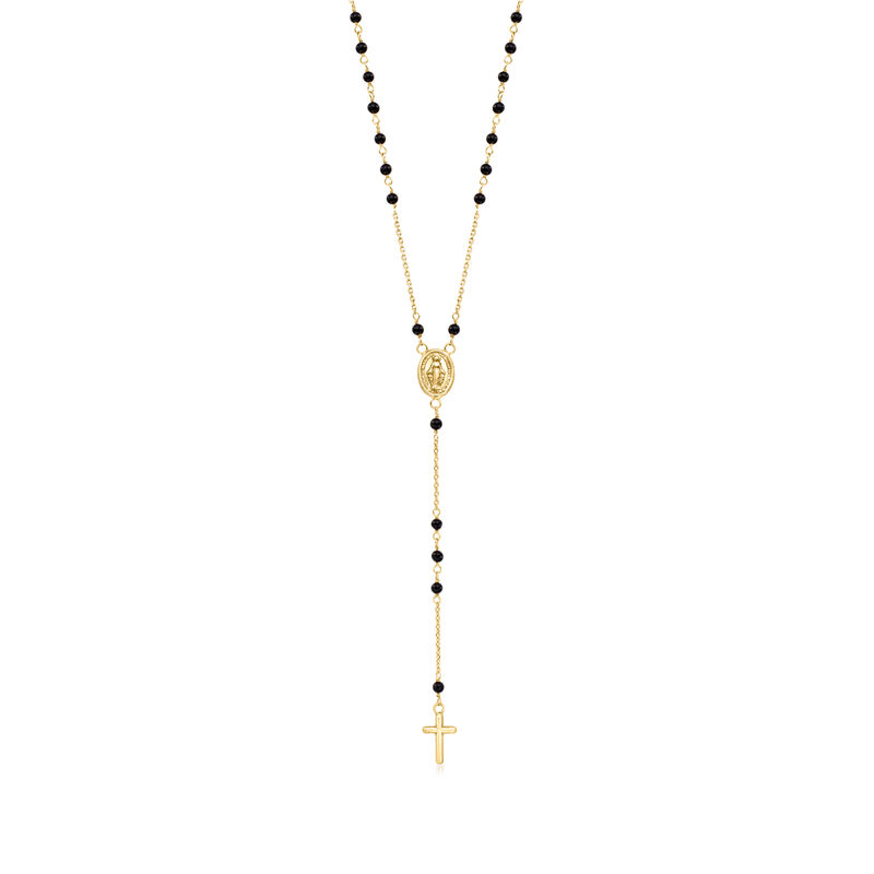 Italian Onyx Bead Rosary Necklace in 18kt Yellow Gold image number 0