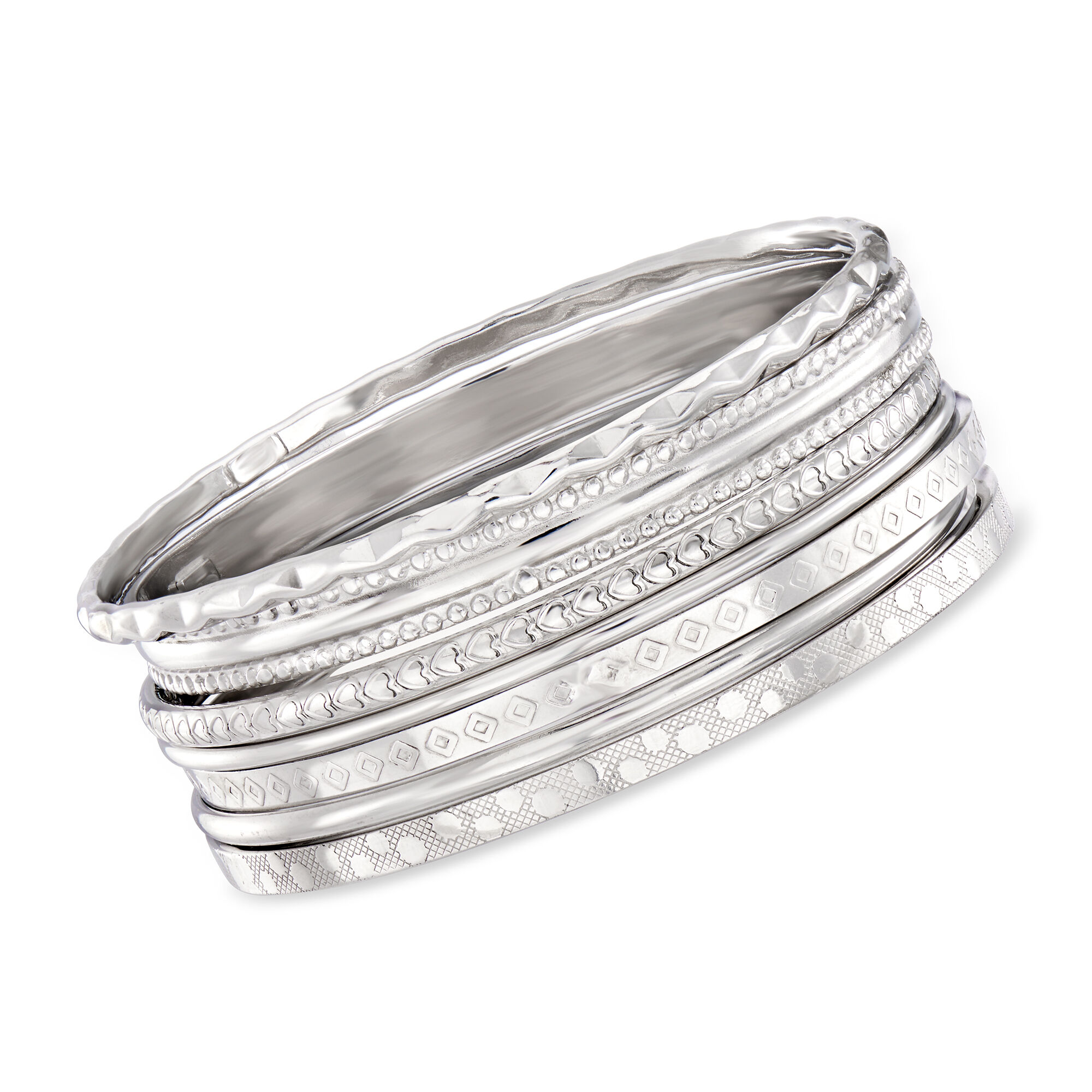 Italian Sterling Silver Jewelry Set: Seven Assorted Textured