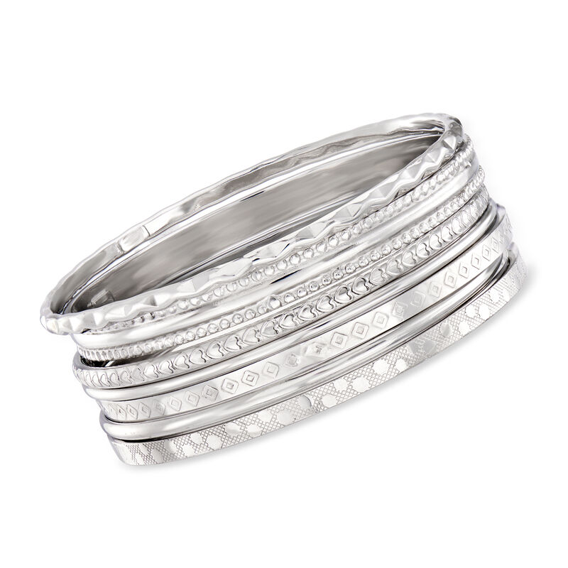 Italian Sterling Silver Jewelry Set: Seven Assorted Textured Bangle Bracelets image number 0