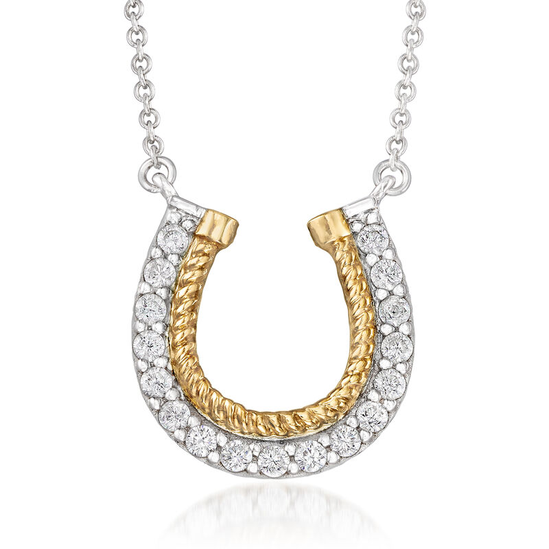 .50 ct. t.w. CZ Horseshoe Necklace in Sterling Silver and 14kt Yellow Gold image number 0