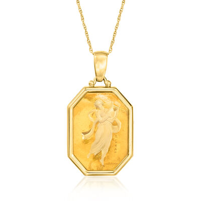 C. 2000 Vintage 5.50 Carat Simulated Citrine Intaglio Pendant Necklace in 14kt Yellow Gold