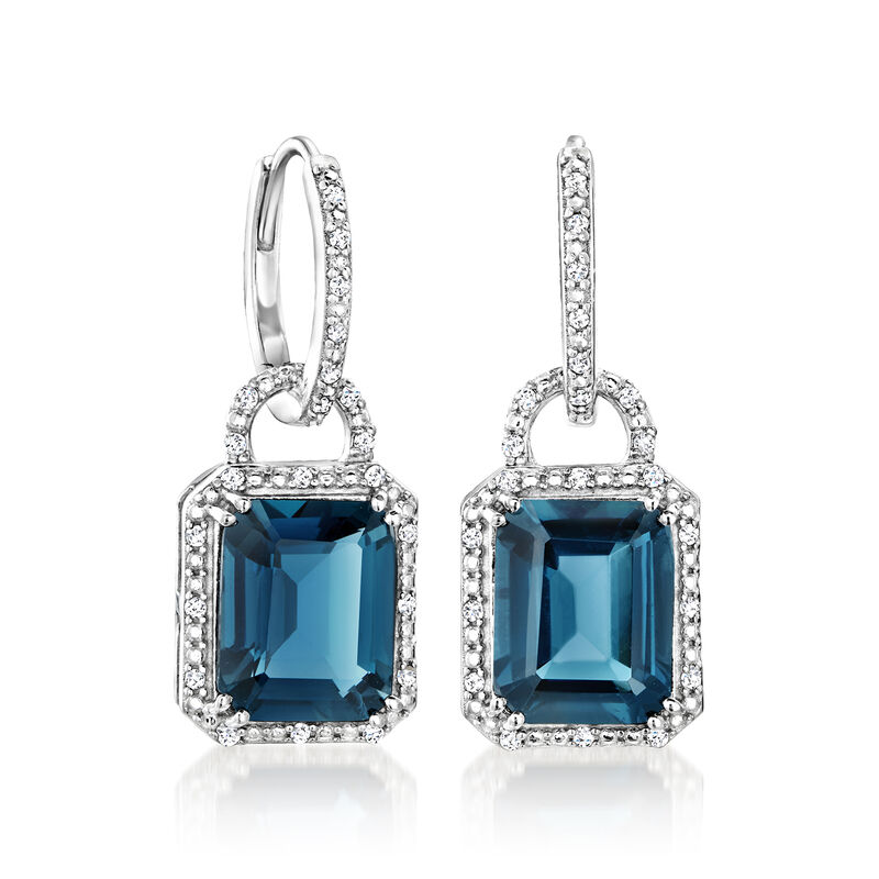 7.00 ct. t.w. London Blue Topaz and .18 ct. t.w. Diamond Hoop and Removable Drop Earrings in Sterling Silver  image number 0