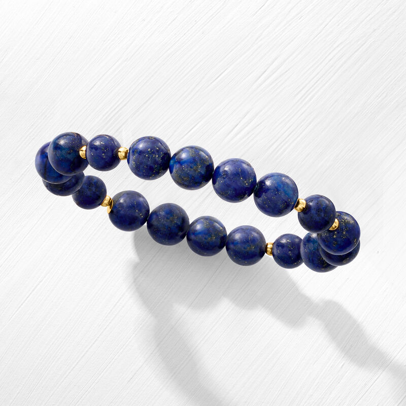 8-10mm Lapis Bead Stretch Bracelet with 14kt Yellow Gold image number 3