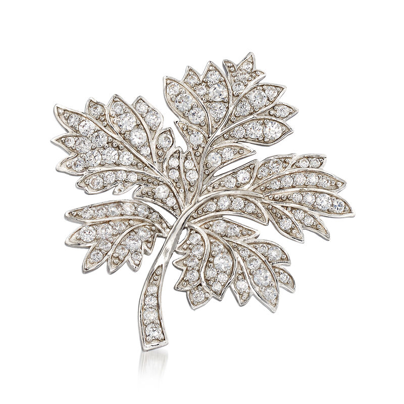 2.00 ct. t.w. CZ Maple Leaf Brooch in Sterling Silver image number 1