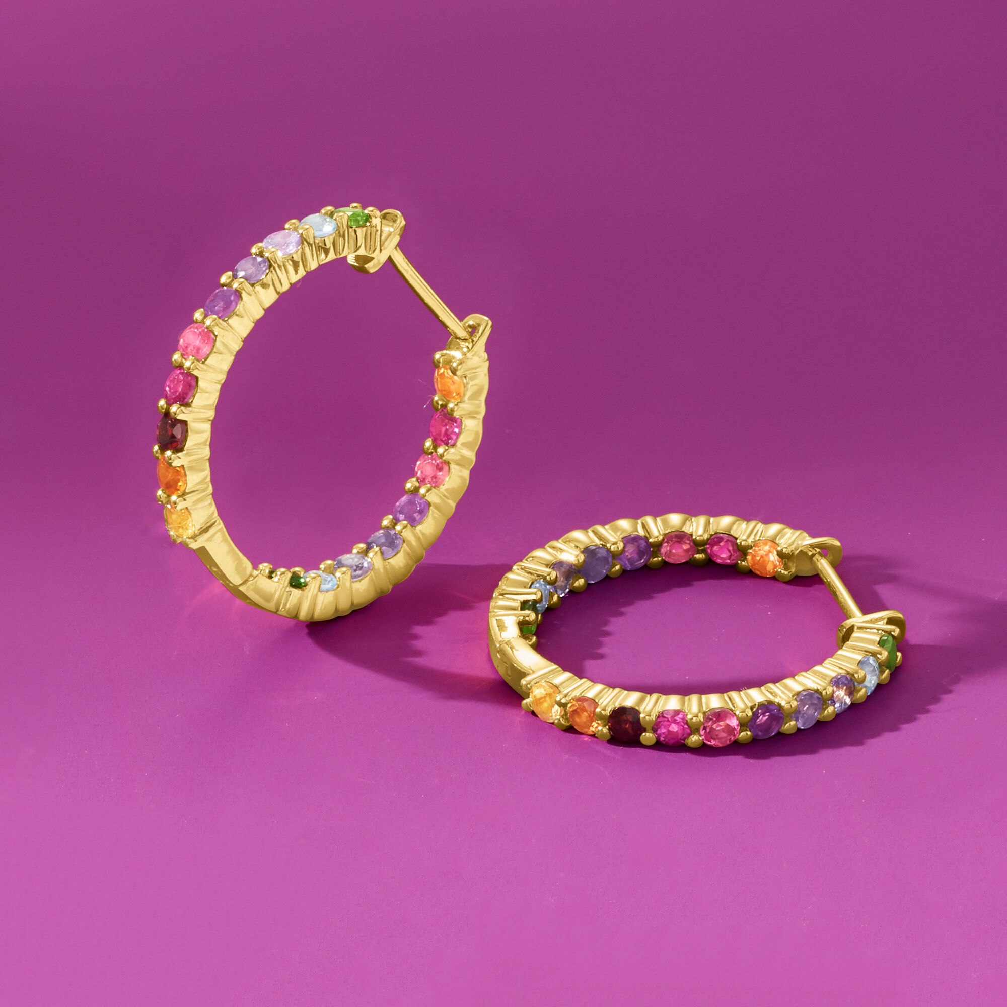1.80 ct. t.w. Multi-Gemstone Inside-Outside Hoop Earrings in