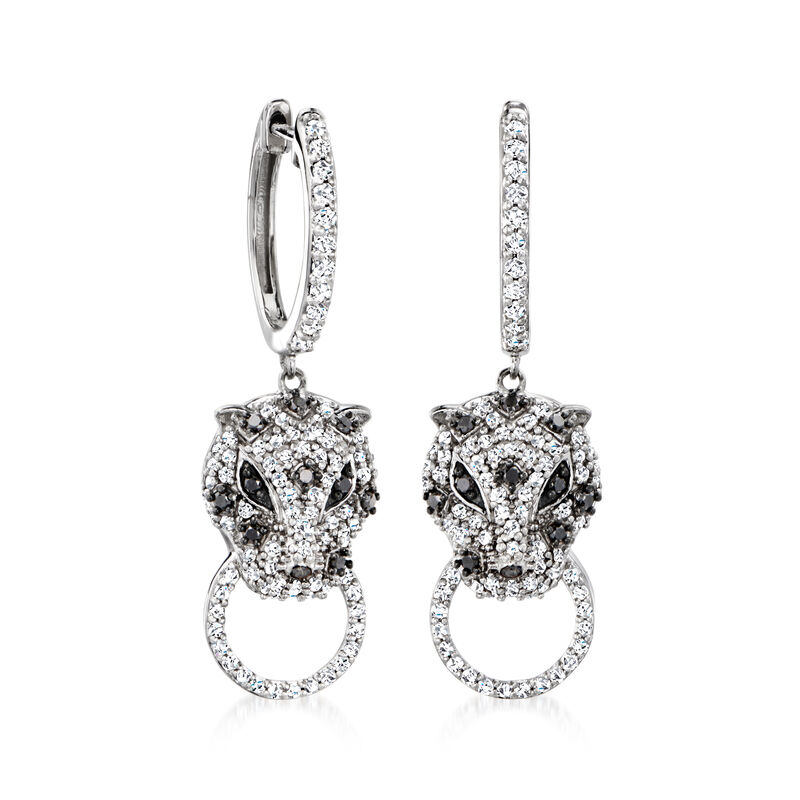 .75 ct. t.w. Black and White Diamond Leopard Hoop Drop Earrings in Sterling Silver image number 0