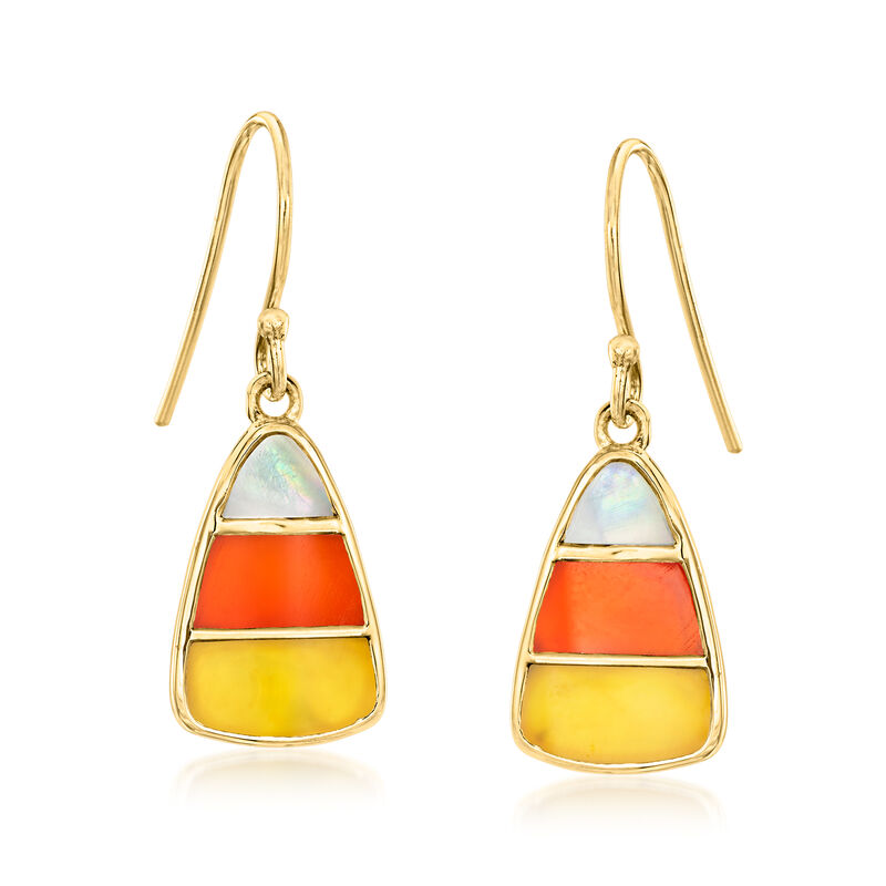 Mother-of-Pearl and Multicolored Chalcedony Candy Corn Drop Earrings in 18kt Gold Over Sterling image number 0