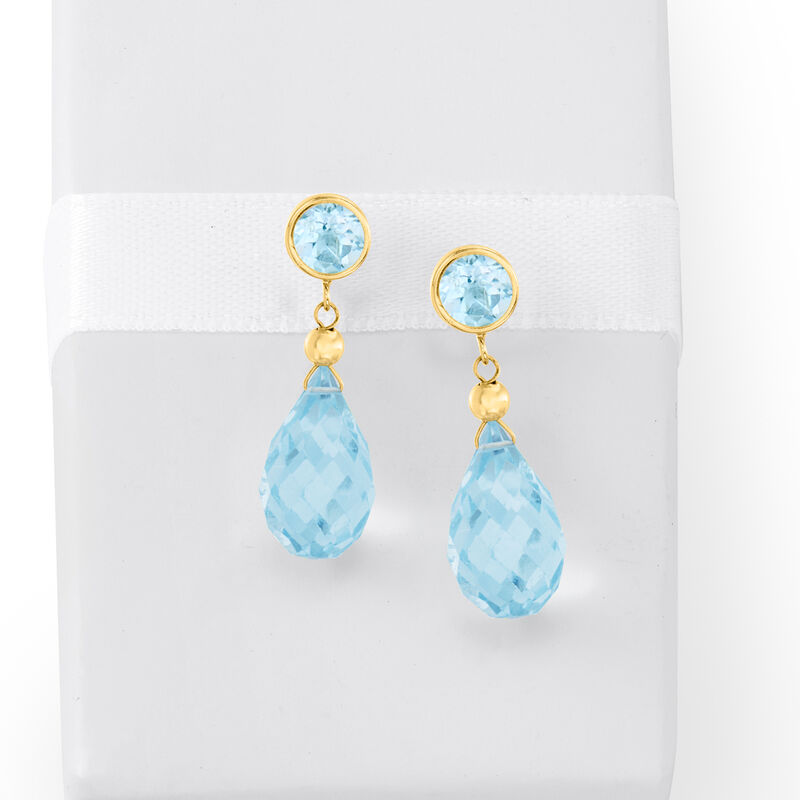 14.00 ct. t.w. Sky Blue Topaz Drop Earrings in 14kt Yellow Gold image number 3