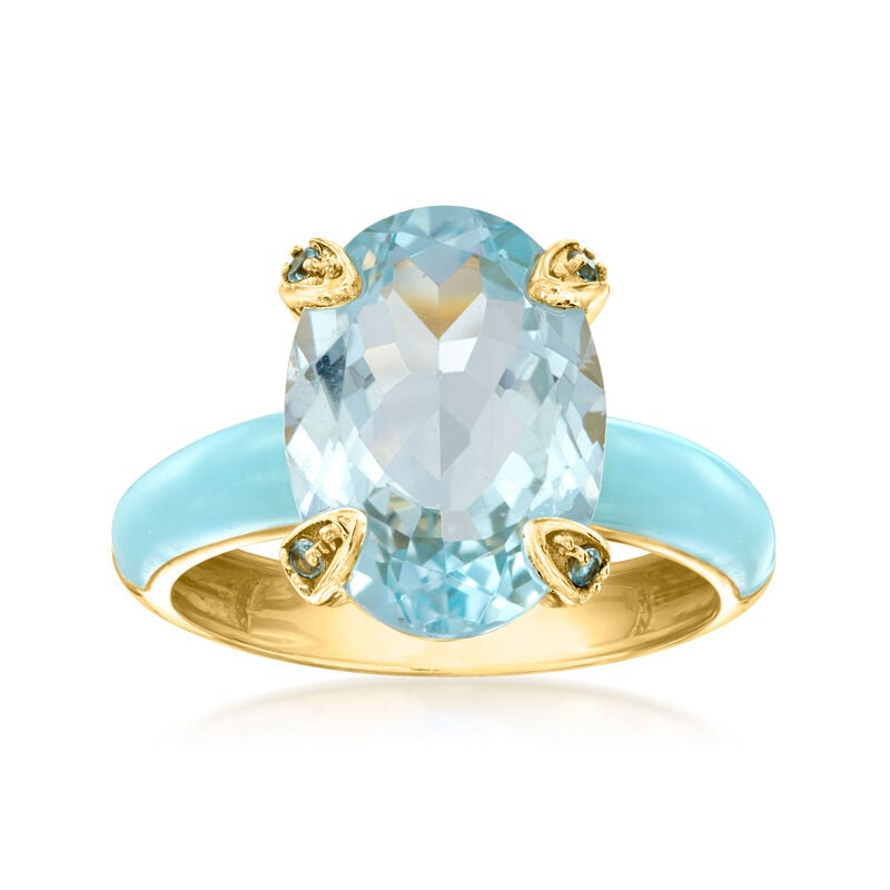 6.25 Carat Sky Blue Topaz Ring with Swiss Blue Topaz and Pastel Blue Enamel in 18kt Gold Over Sterling image number 0