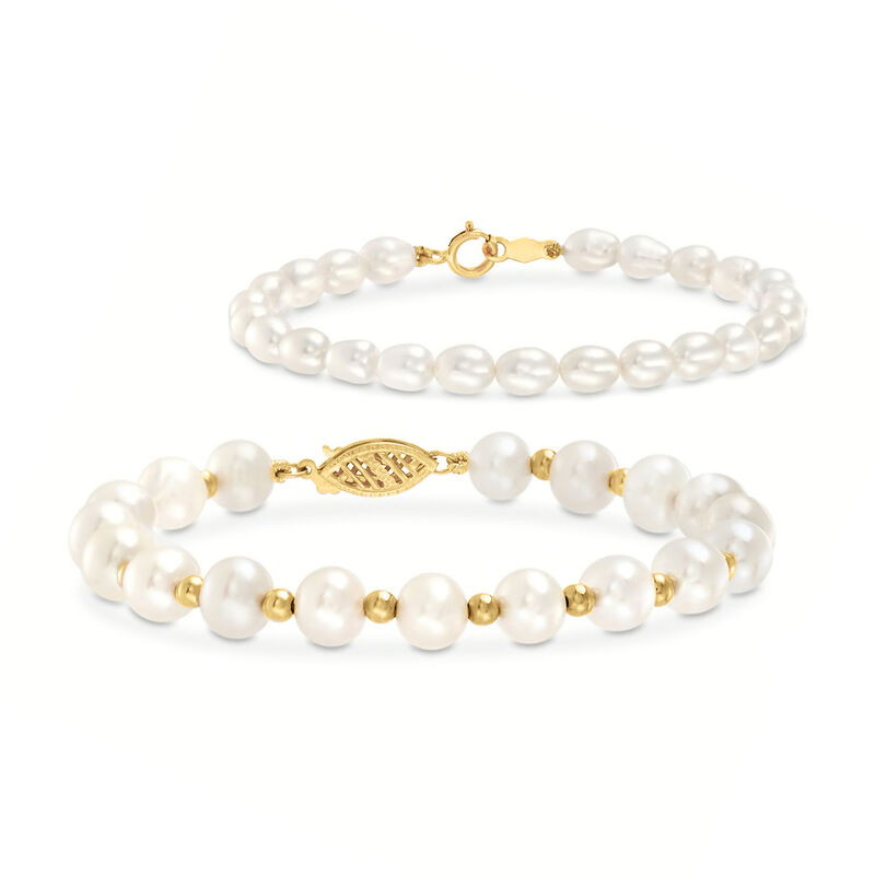 Mom & Me 4-7mm Cultured Pearl Bracelet Set of 2 in 14kt Yellow Gold image number 0
