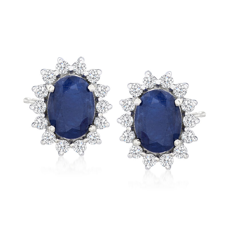 2.20 ct. t.w. Sapphire and .36 ct. t.w. Diamond Earrings in 14kt White Gold image number 0