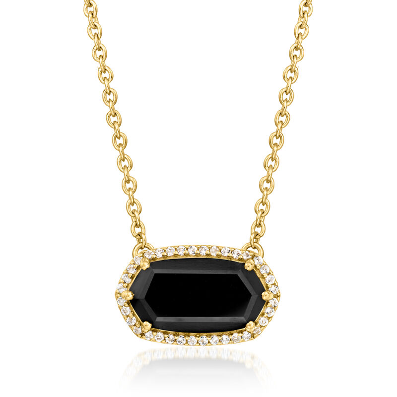August/Black Spinel - Birthstone Necklace with .20 ct. t.w. White Topaz in 18kt Gold Over Sterling. 08-August 18" image number 0