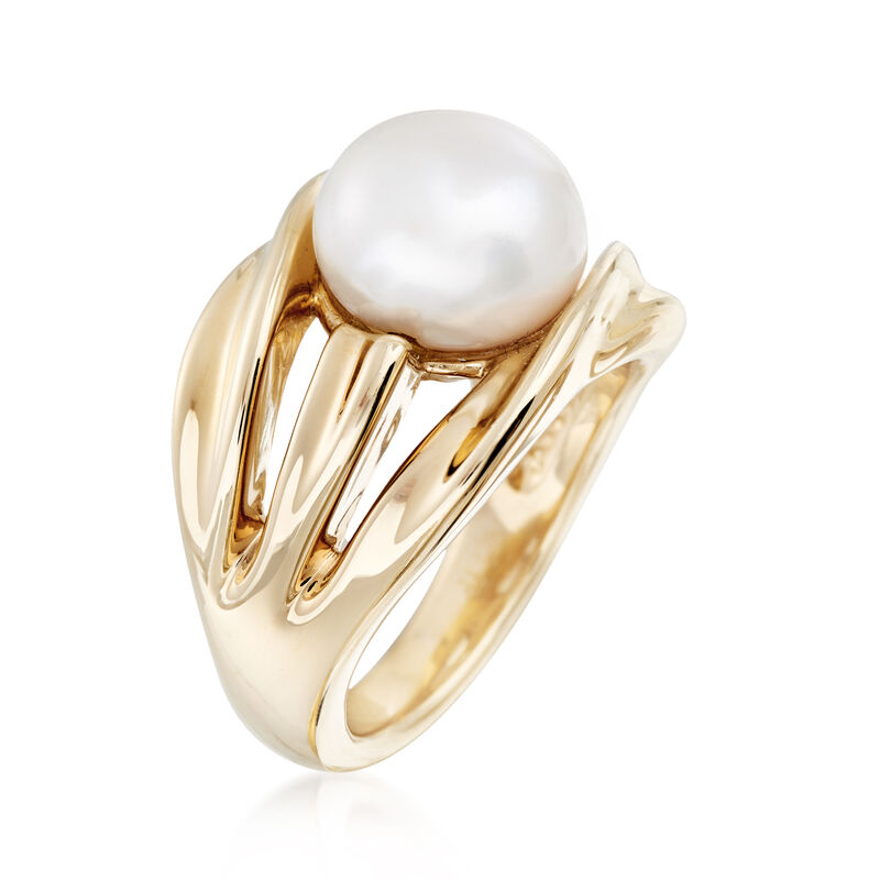10.5-11mm Cultured Pearl Twisted Multi-Row Ring in 14kt Gold Over Sterling image number 2