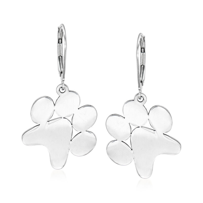 Sterling Silver Paw Print Drop Earrings image number 0