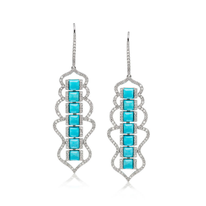 Turquoise and 1.54 ct. t.w. Diamond Drop Earrings in 18kt White Gold  image number 0