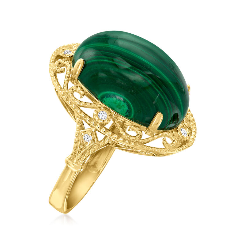Malachite Ring with Diamond Accents in 14kt Yellow Gold image number 2