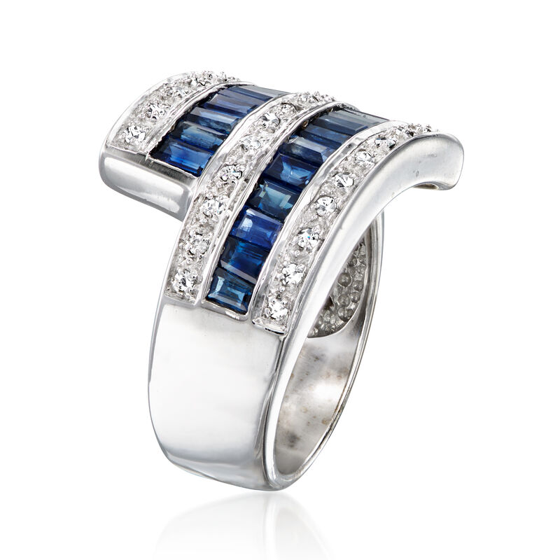 C. 1980 Vintage 2.40 ct. t.w. Sapphire and .35 ct. t.w. Diamond Bypass Ring in 14kt White Gold image number 2