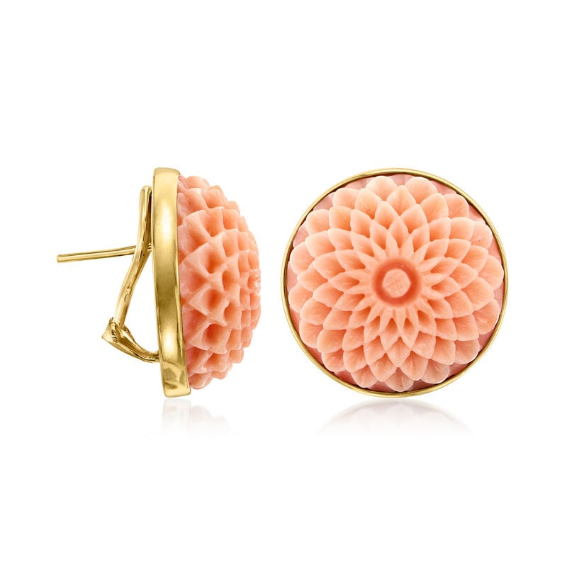C. 1980 Vintage Coral Flower Earrings in 14kt Yellow Gold image number 2