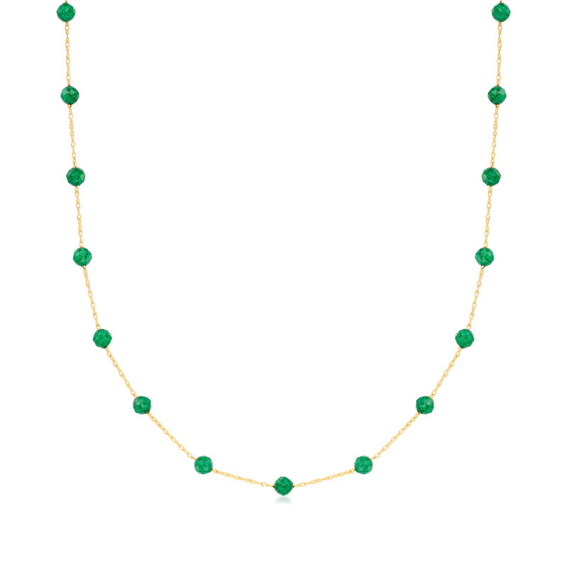 3.70 ct. t.w. Emerald Station Bead Necklace in 14kt Yellow Gold image number 0